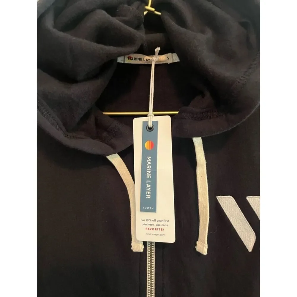 NWT Marine Layer Black Full Zip Hoodie Small Super Soft Casual